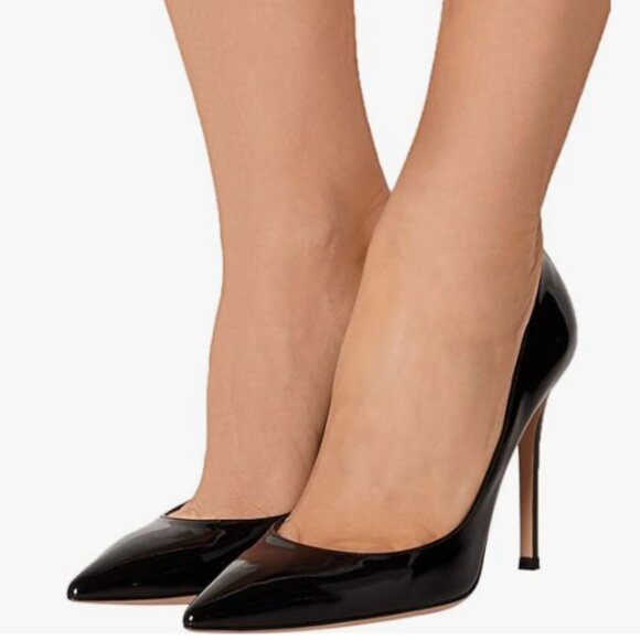 FSJ Black Formal Pointed Toe Pumps High Heel Sexy Stilettos Slip On Office Shoe - Picture 1 of 8